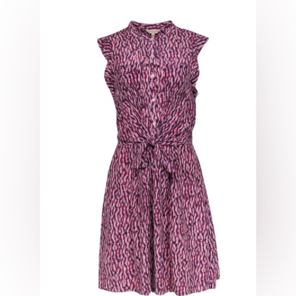Rebecca Taylor - Pink & Purple Abstract Printed Shirt Dress Sz 10